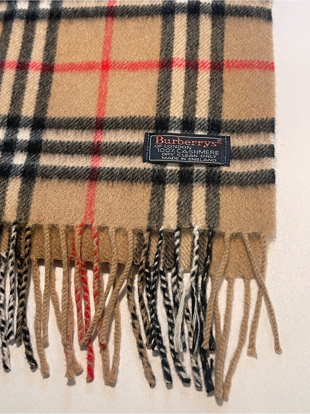 Burberry Nova Vintage Check Pattern 100% Cashmere Scarf 12x60” Sand Beige Red